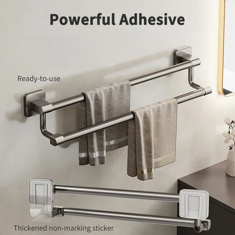 Towel Holder Wall Mounted No Drilling Towel Bar Space Aluminum Bathroom Organizers Bathroom Shelves Shower Storage Rack towel rack,towel holder,bathroom facilities