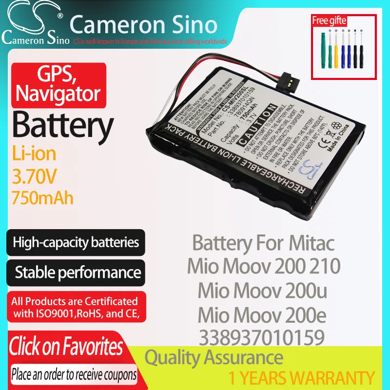 Batteria Cameronsino Per Mitac Mio Moov 200 Mio Moov 200U Mio Moov 210 Mio Moov 200E Adatto A Mitac Gps Gps, Batteria Navigatore