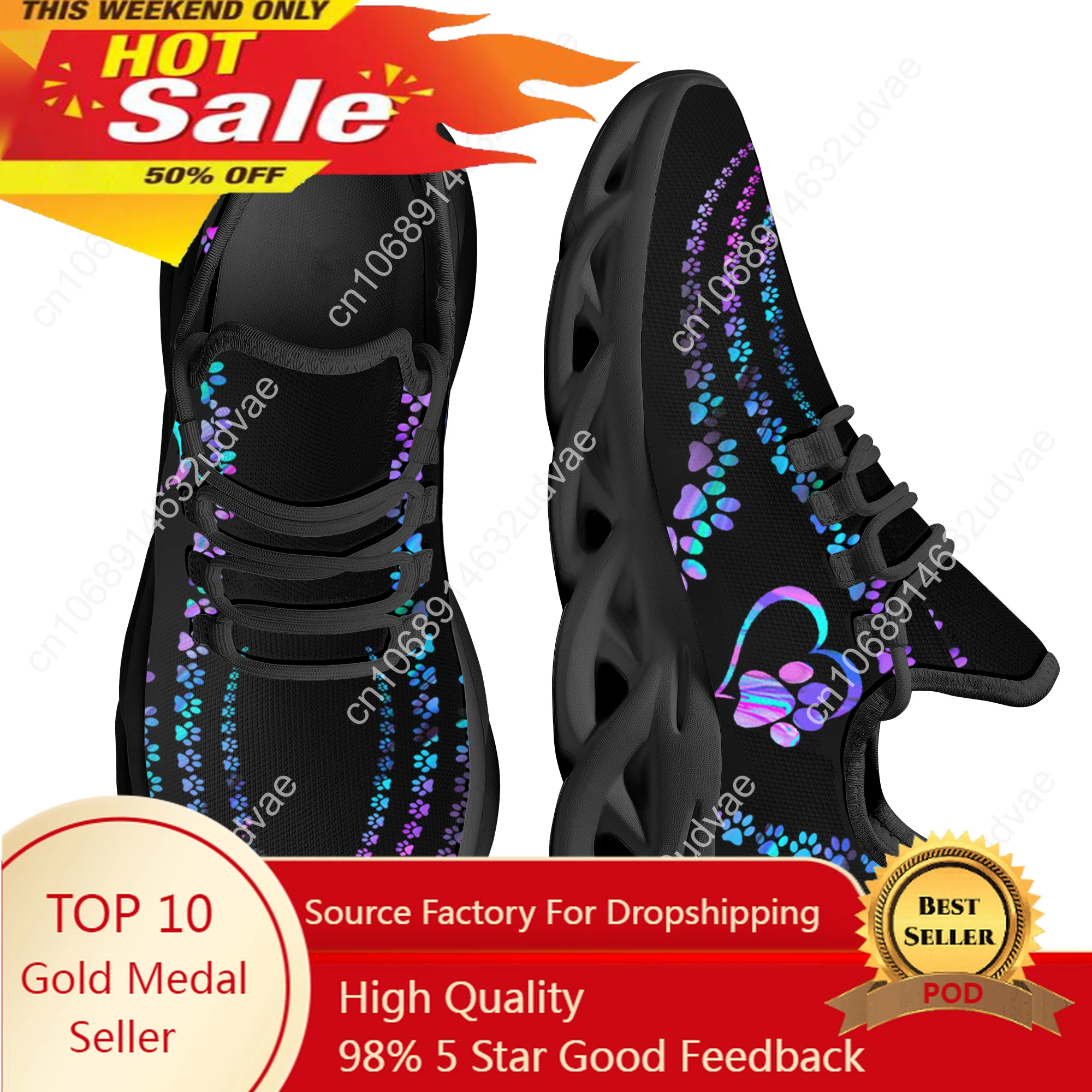 Cool Dog Footprint Camouflage Printing Flat Shoes for Women Breathable Soft Sneakers Lace up Casual Platform Zapatos