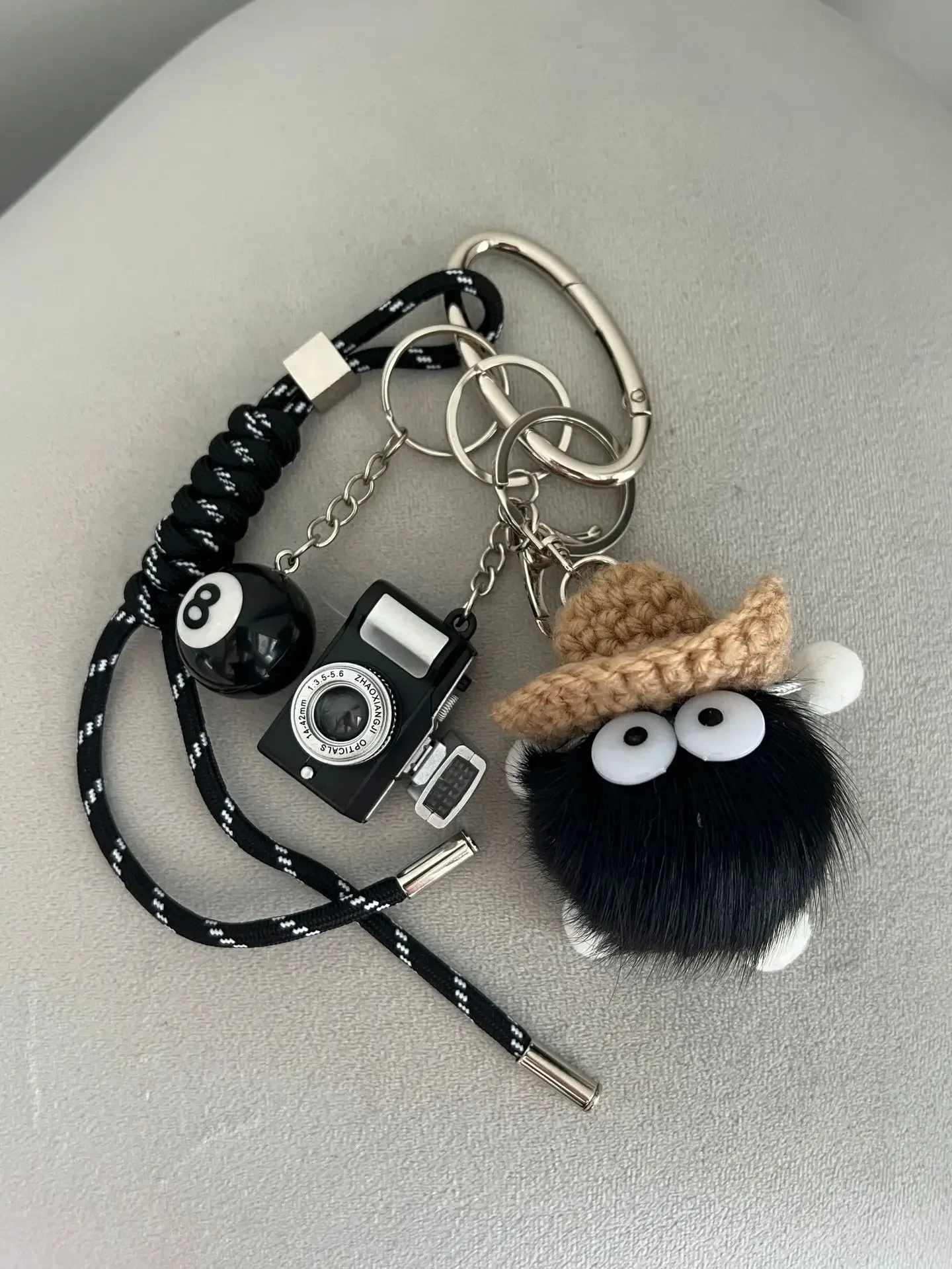 Premium leather bag charm close-up