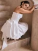 Customized Pleated Satin Short Wedding Dresses Sleeveless Strapless Mini Bridal Gowns With Detachable Bow A Line Cocktail Gowns 4