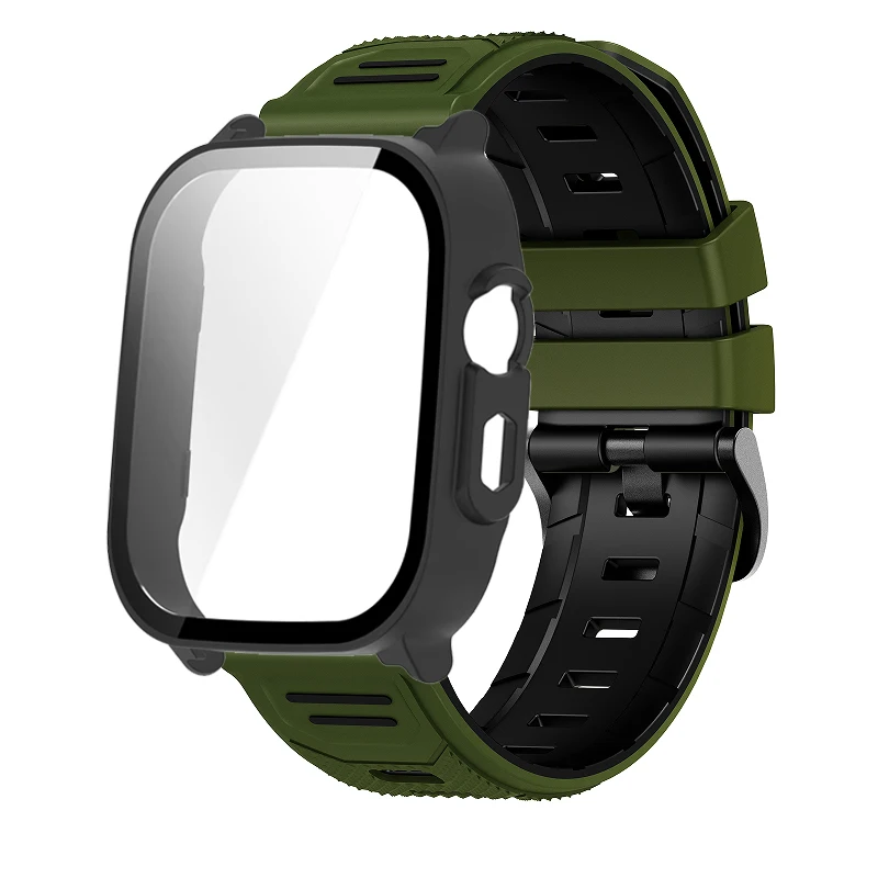 Breathable Silicone Strap with PC Glass Case – 2-in-1 Bracelet and Screen Protector