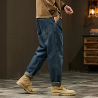 Jean 95% coton pour hommes, sarouel ample de haute qualité, mode Baggy décontracté, pantalon en Denim pour le travail en plein air, vêtements de marque pour hommes 5