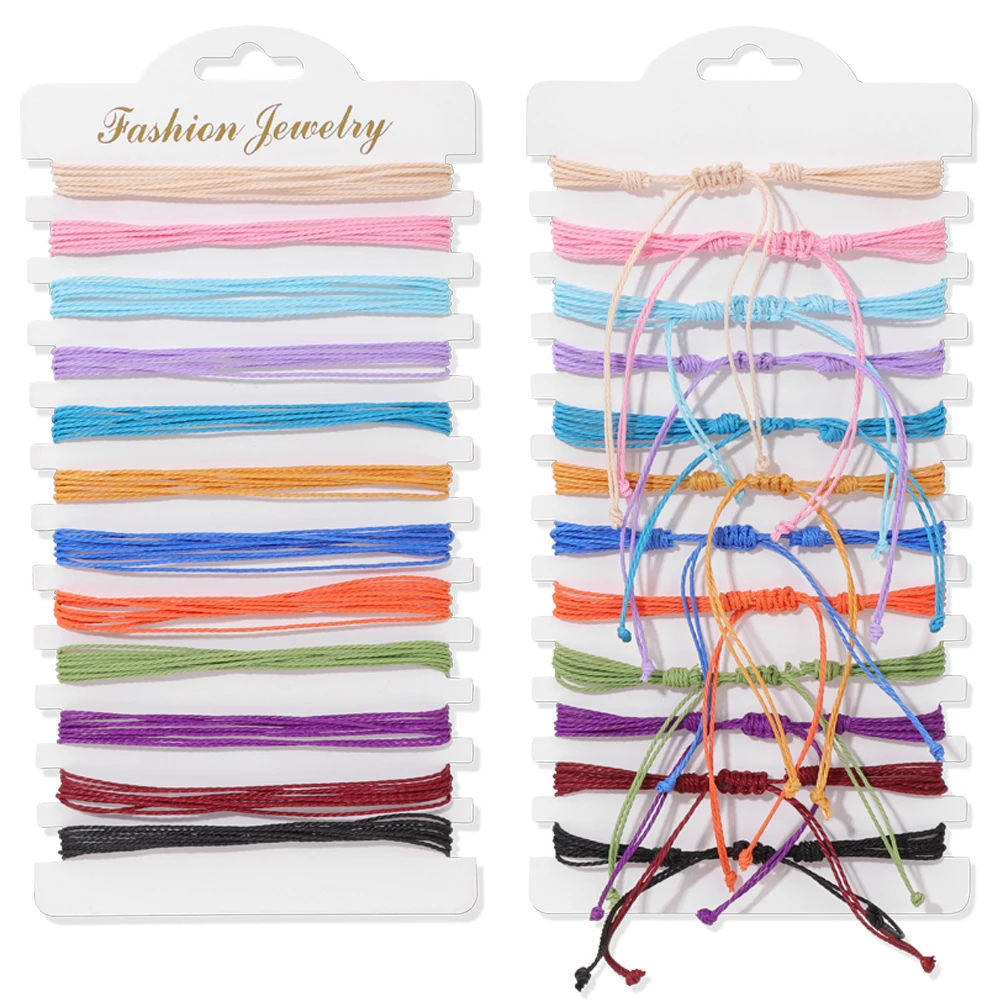 Colorful Natural Stone Adjustable Rope Bracelets - Handmade Bohemian Set with Cards (12 Pieces)