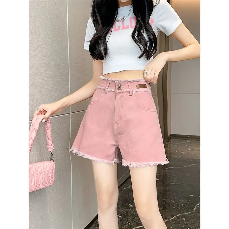 Women Summer Denim Pink Shorts Push Up Sweat Y2K Ladies High Waist Shorts Sports Sexy Short Long Femme Mujer Jeans Denim Pants