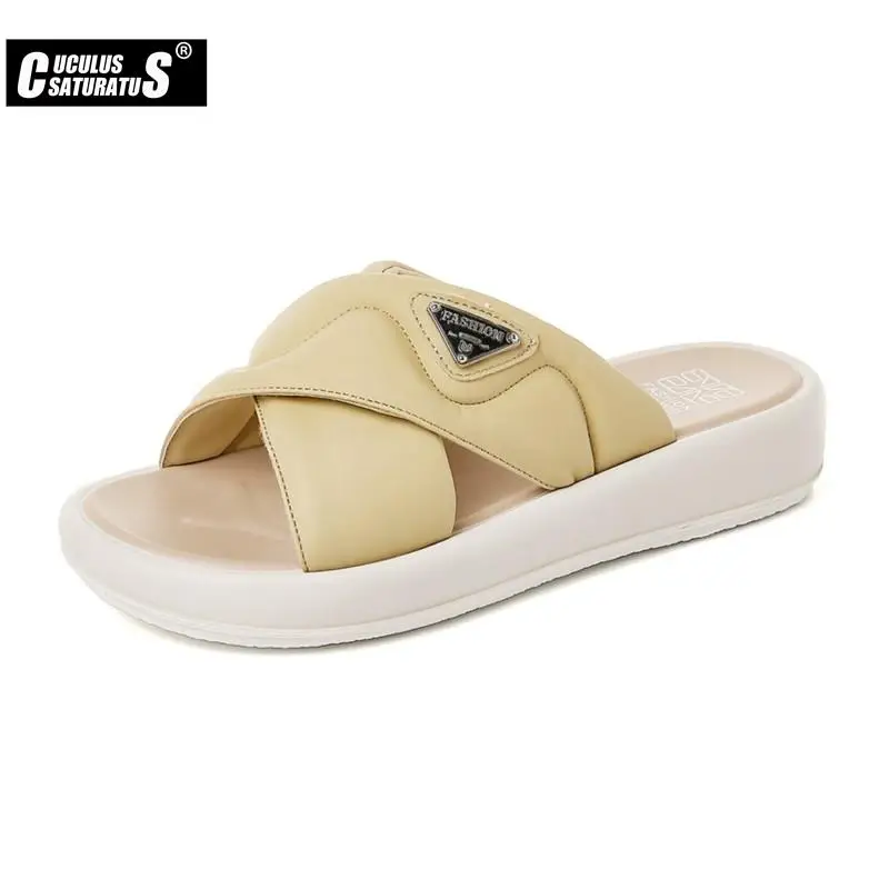 

Women Home Shoes Thick Platform Slipper Summer Beach Flip Flops Women Soft Sole Flat Slippers Mute Non-slip Slides Beach Sandal