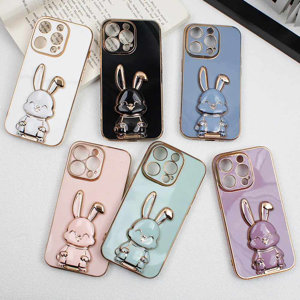 Adorable Rabbit Design Phone Holder Bracket with Plating Cover