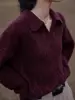 Women's Retro Lapel Pullover, Cashmere Sweater, Jacket, V-neck, Soft Waxy, Loose, Lazy, Twist, Autumn 2