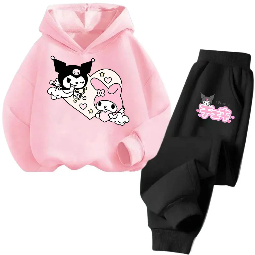 Cartoon Printed Kuromi Children's Tops Hooded Multi Color Girls' Clothing with Warm Thick Pants Sanrio Autumn and Winter New 5