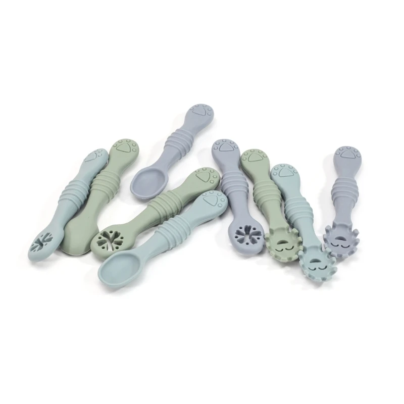 

K1MA Soft-Tip Baby Spoons , Set of 3 Silicone Feeding Spoon Fork Portable Eat Training Spoon for Infant Self Feeding