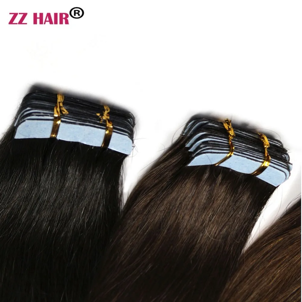 Machine Made Remy Tape Hair Human Hair Extensions 30g-70g 14" 16" 18" 20" 22" 24" 20pcs/pack Tape In Skin Weft ZZHAIR