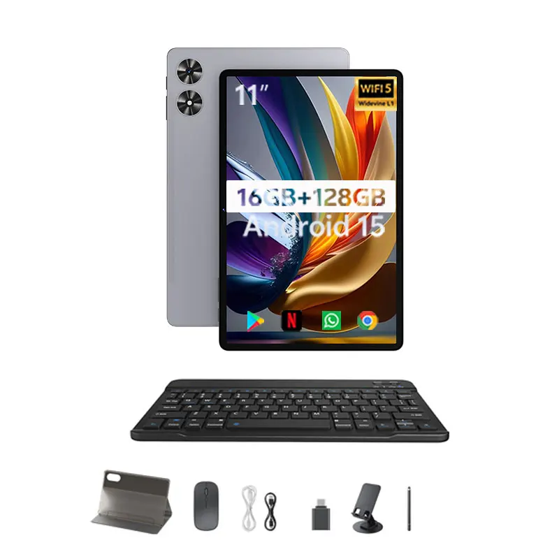SVITOO P11 태블릿 PC 2025 안드로이드 15, 11인치 1280x800 IPS 디스플레이, Unisoc T606 옥타코어 프로세서, 16GB RAM, 128GB ROM (최대 1TB 확장 가능),