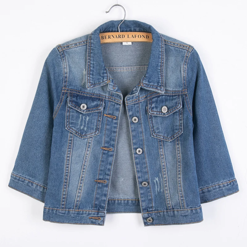 Women Denim Jackets Spring Summer Three Quarter Sleeve Short Jean