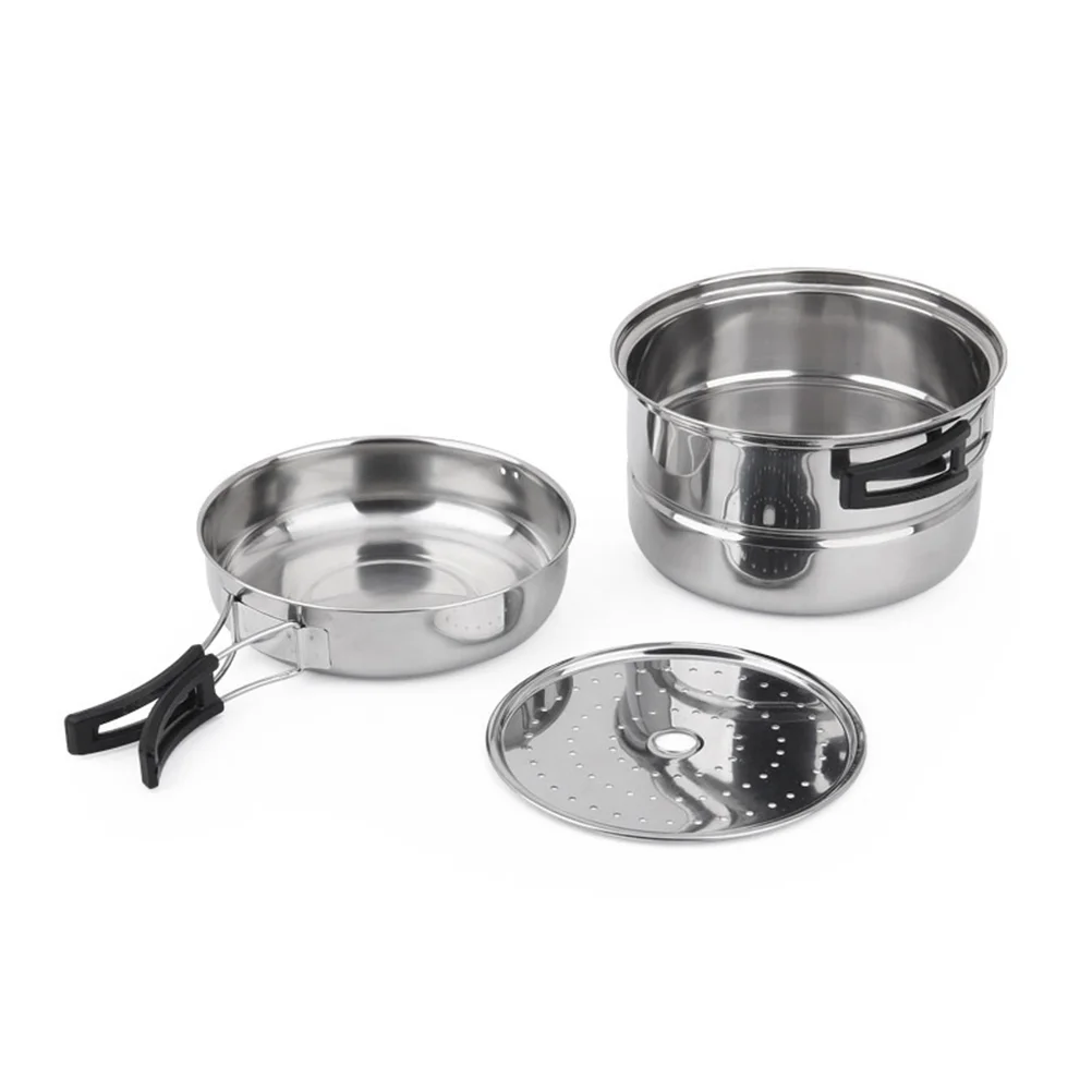 

1 Set 3pcs Stainless Steel Outdoor Camping Picnic Pot Cookware Picnic Pan Set Cooking Tool Set for 2-3 People (Silver)