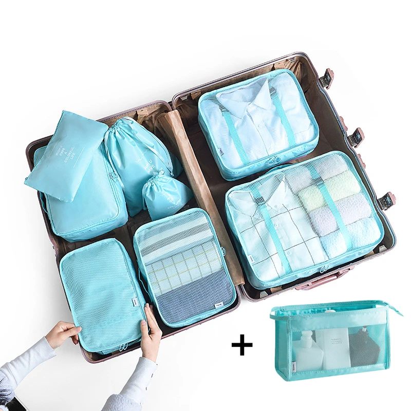 

9PCS Unisex Travel Organizer Storage Bags Suitcase Packing Set Storage Cases Portable Luggage Organizer Clothes Shoes Tidy Pouch