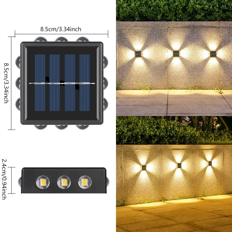Description Picture 5 of itemLED Solar Wall Lamp Four Sides Spotlight Outdoor Waterproof Up and Down Luminous Sunlight Light Garden Yard Fence Decor Lamps