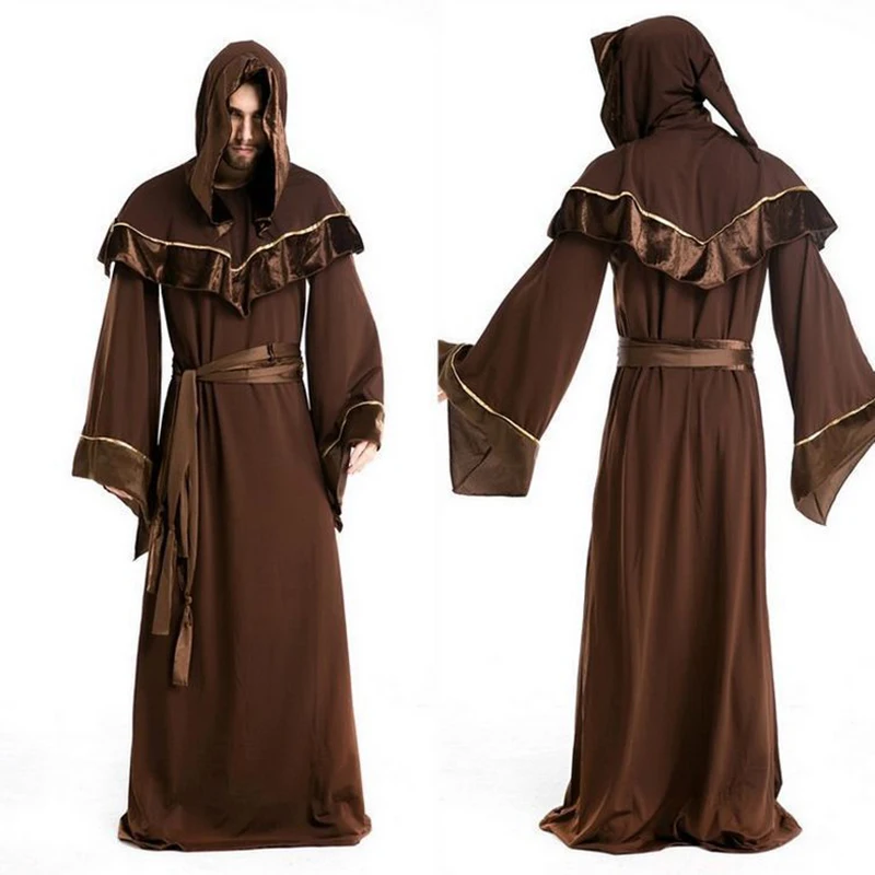 

Halloween Costume Medieval Wizard Cosplay Men Monk Middle Ages Renaissance Costume Ancient Clothing Vintage Christian Suit