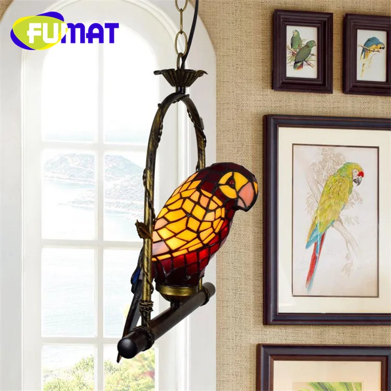 

FUMAT Tiffany stained glass chandelier parrot style Art Deco corridor aisle glass hotel Villa Hotel restaurant pendant light