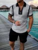 Summer Men's Sports Patchwork Pattern Short Sleeve Stylish Zipper Polo Shirt And Shorts Set Men's Casual Streetwear 2-pie 2