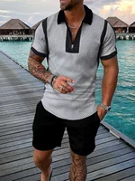 Summer Men's Sports Patchwork Pattern Short Sleeve Stylish Zipper Polo Shirt And Shorts Set Men's Casual Streetwear 2-pie 2