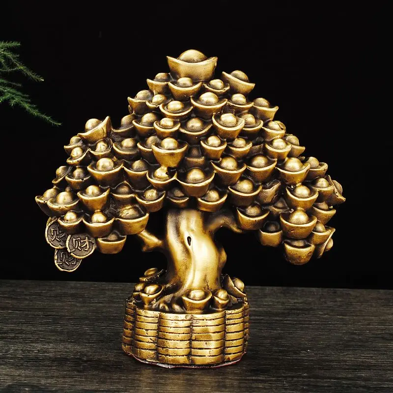 

Pure Copper Chinese Lucky Money Tree Ornaments Pot Tree Living Room Office Desktop Decoration
