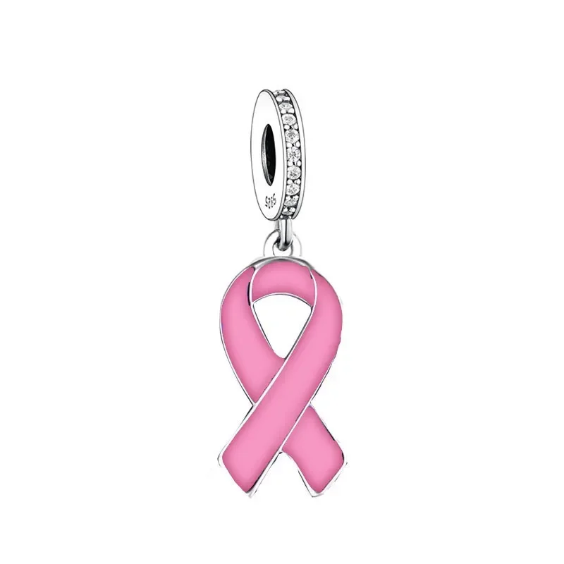 Fit Original Pan Charms Bracelet 925 Silver You Will Not Walk Alone Pink Ribbon Breast Cancer Flip Flop Bead For Making Berloque 3