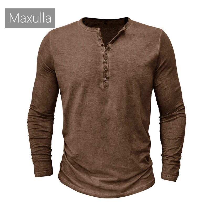 

Футболка мужская с длинным рукавом, Повседневная дышащая Базовая рубашка, модный винтажный хлопковый топ, однотонная одежда, весна-лето