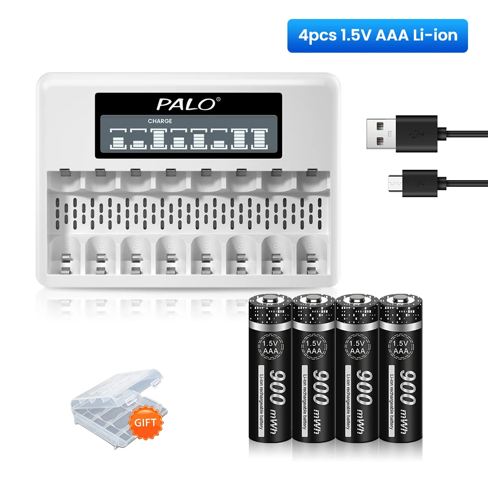 PALO – batterie Lithium-Ion, Rechargeable AAA 1.5V, piles AAA HR3 Li-ion +  chargeur AAA 1.5V