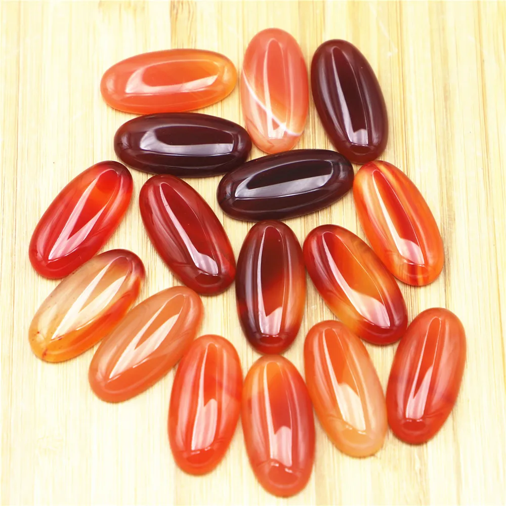 Fashion Natural Stone Oval Red Onyx Cabochon Setting Beads Fit Pendants Rings Earring Women Jewelry DIY 30x15mm 20Pcs Wholesale