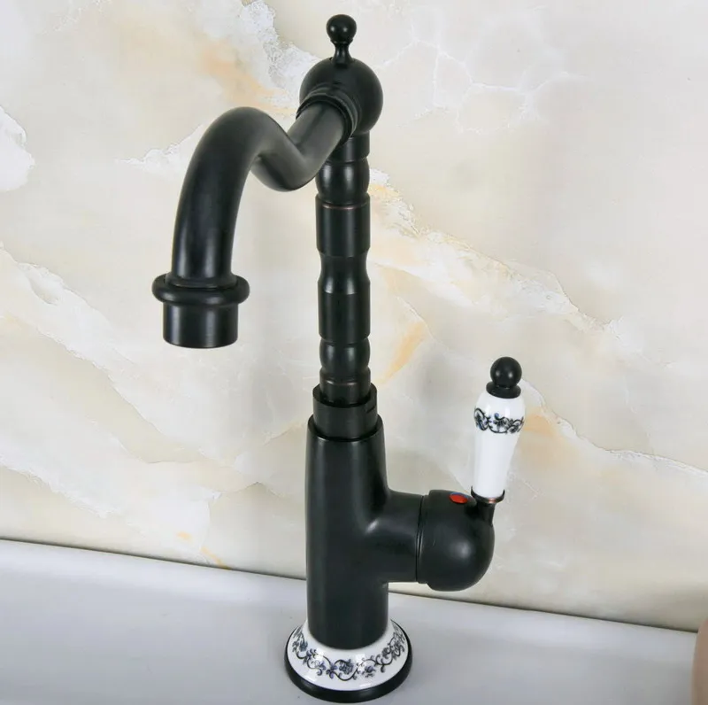 

Washbasin Faucet Black Finish Brass Single Handle Hole Deck Mounted Swivel Spout Kitchen And Bathroom Sink Mixer Tap 2nf651