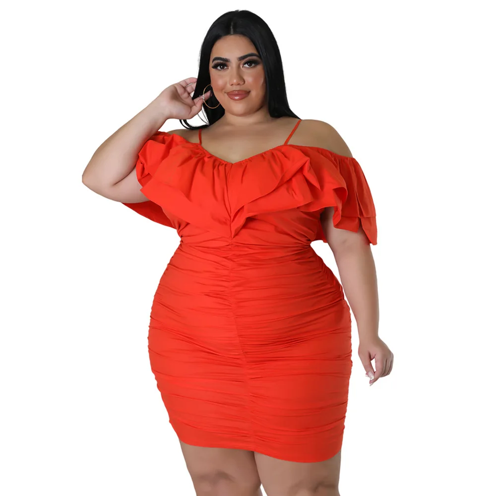 2023 Spring Women Mini Dress Solid Ruffle Fashion Elegant Outfits Female Luxury Gowns Plus Size Evening Party 5xl New In Dress