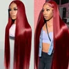 99J Colored Lace Front Human Hair Wigs Straight Burgundy 13x4 HD Transparent Full Lace Frontal Wig Red Glueless Wigs For Women 3