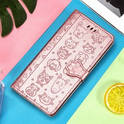 Leather Wallet Flip Case with Cat Design - M13 (Rose)