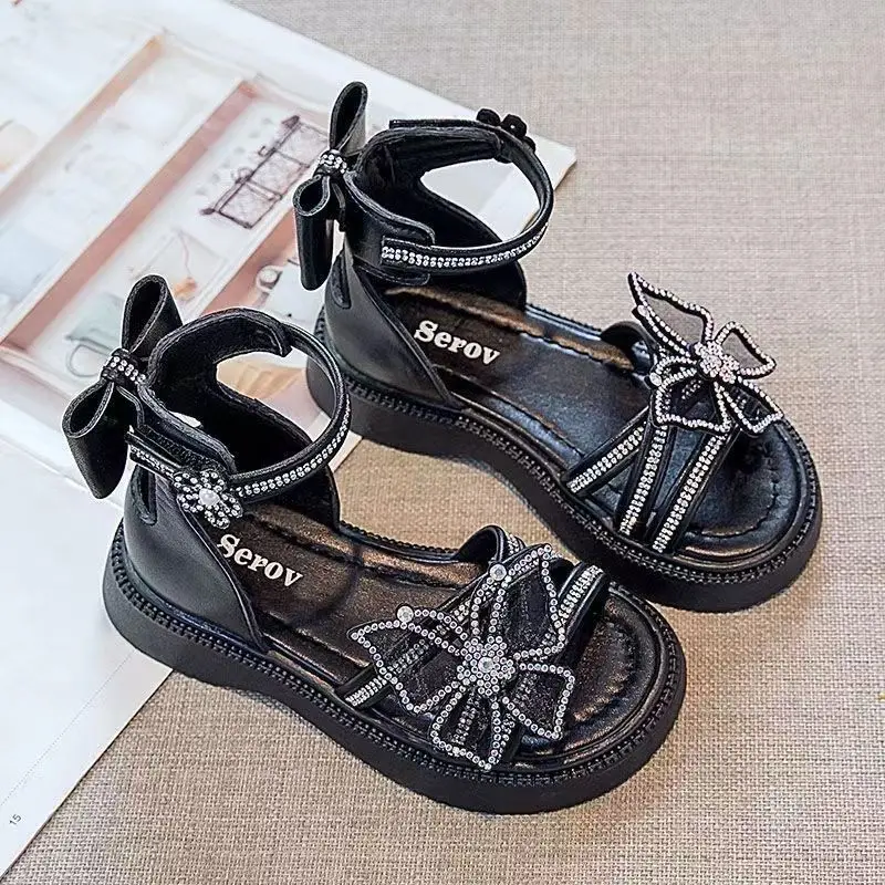 

baby Sandals for Girls Shoes 2023 Rhinestones Bow Children's Shoe for Girl Rome Princess Summer Girl Sandal for Kids Flat Beach