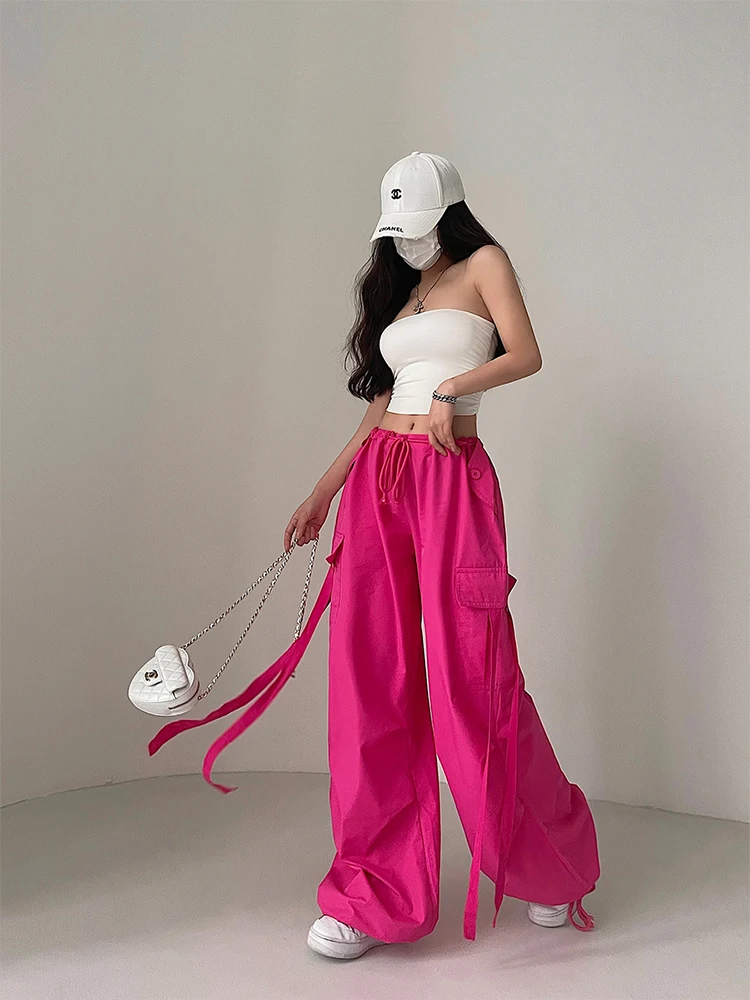 

Women Harajuku Y2k Korean Fashion Cargo Pants Wide Leg Drawstring Long Trousers Baggy Sweatpants Streetwear Gyaru Streetwear New