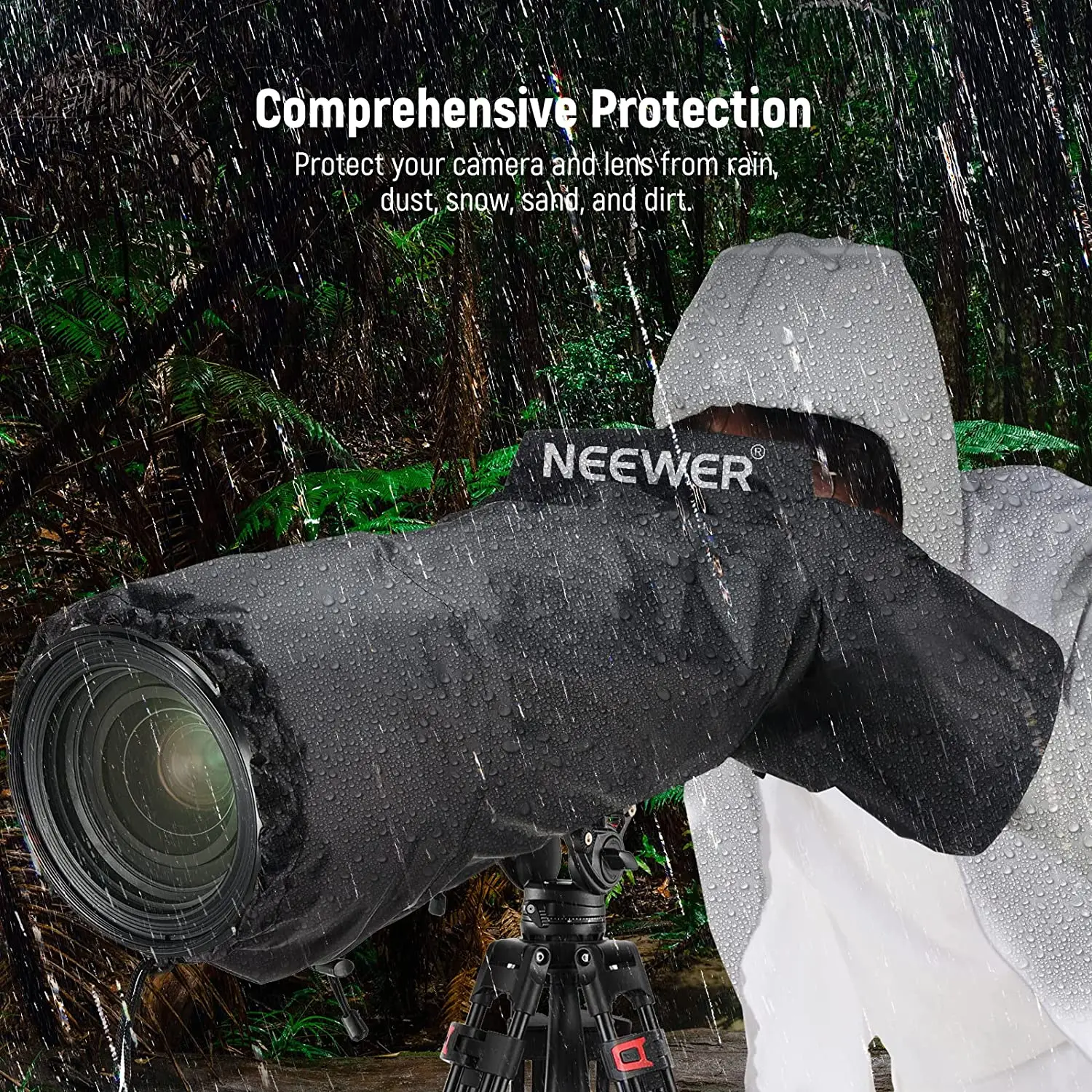 NEEWER Camera Rain Cover XL Large Waterproof Rain Jacket Protective Cover for Canon Sony Nikon Fujifilm DSLR Camera and Lenses up to 800mm Double Sided Camouflage Green Nylon PB019