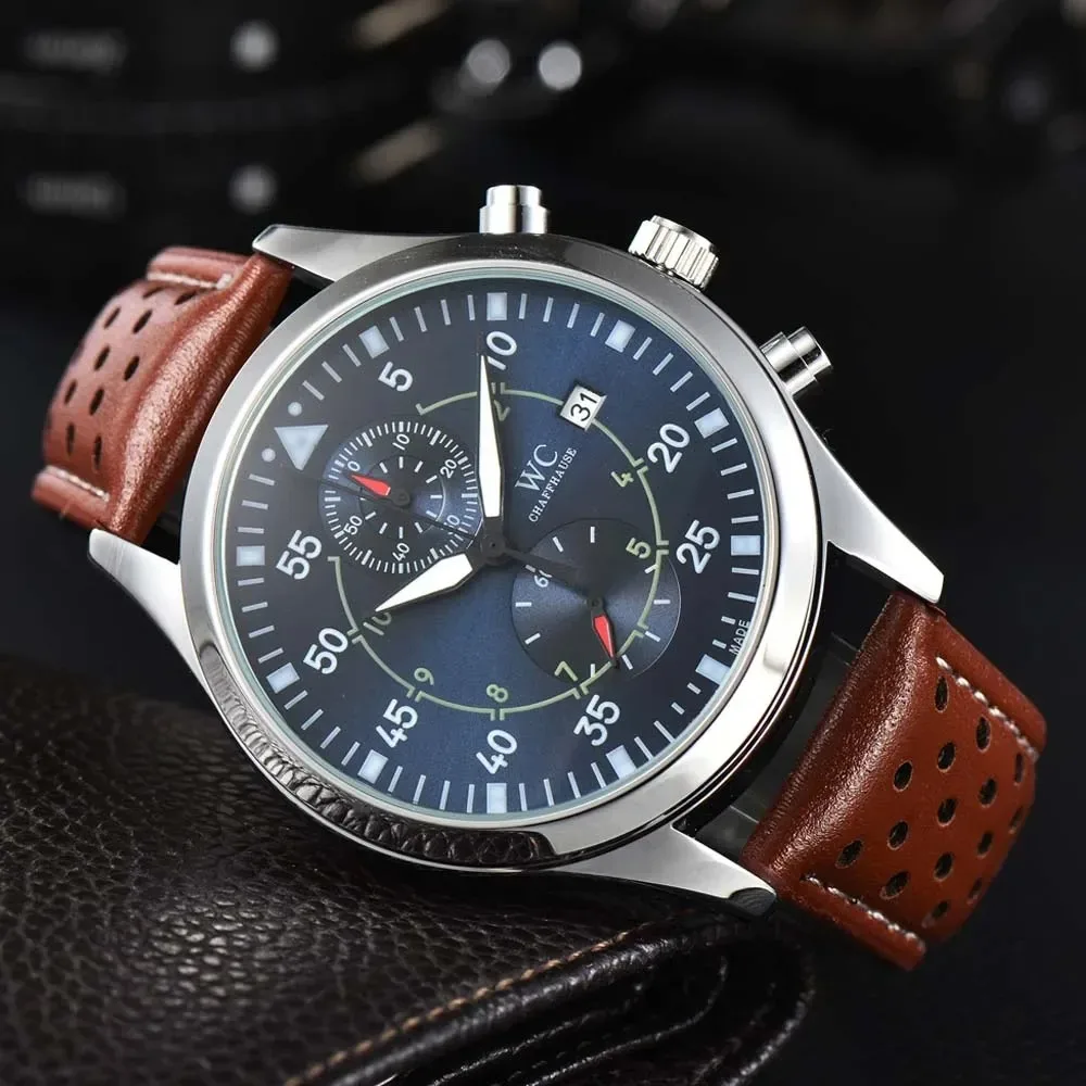 Business Hot 2024 Quartz Watches for Men Leather Strap Chronograph Daily Waterproof Automatic Date AAA Male Clocks Free Shipping