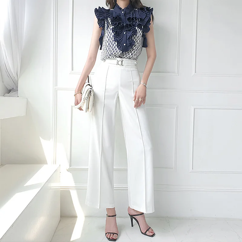 

Ice Silk Wide-Leg Pants Women's Small Summer 2023 New High Waist Drooping Casual Cropped Pants Work Suit Pants