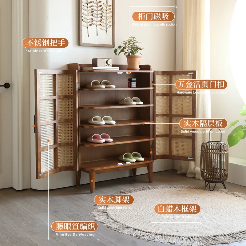 Solid Wood Shoe Cabinet Storage Cabinet Japanese Rattan Storage Cabinet  Small Apartment Living Room Entrance Entrance Cabinet - AliExpress