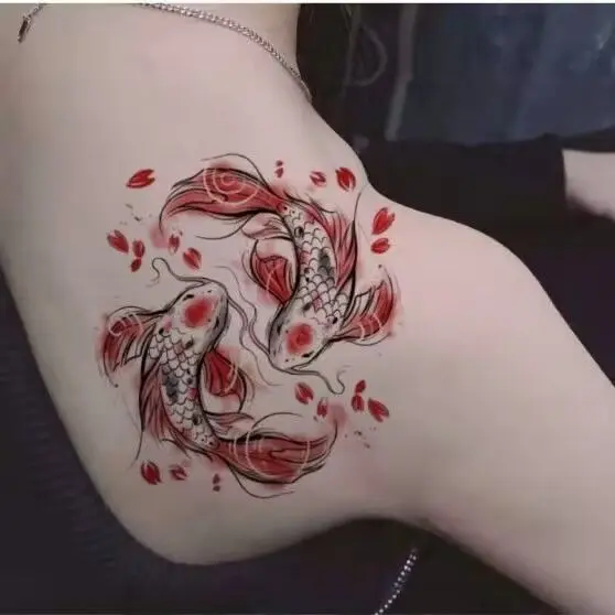 

Pisces Koi Temporary Tattoo Sticker Tatoo Sexy Babes Fake Tattoos for Women Waterproof Durable Wholesale Tatto Cute Festival Art