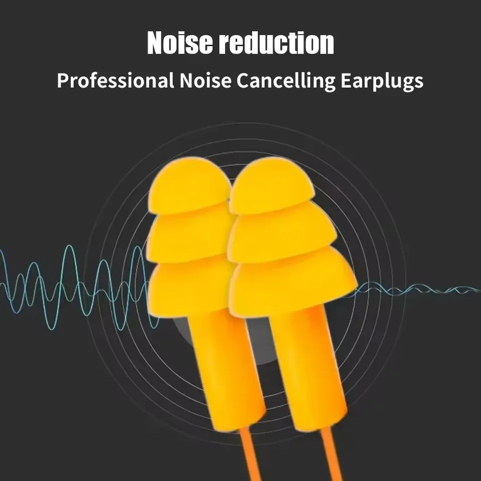Reusable Silicone Noise-Cancelling Corded Ear Plugs with Banded String for Sleeping, Studying, and Swimming