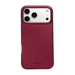 Elegant Retro Dark Purple & Wine Red Matte Phone Case - Shockproof Protective Back Cover - iPhone 15 (Wine Red)