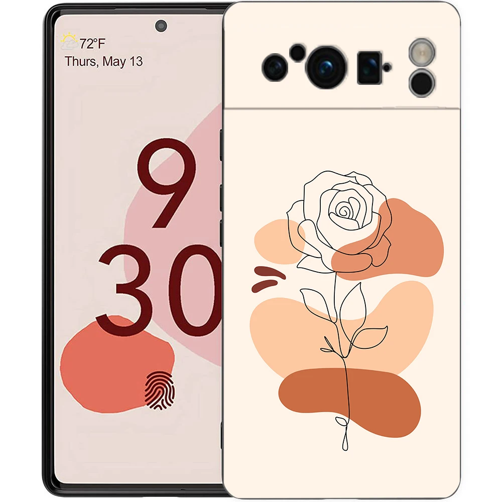 Sleek Black TPU Silicone Shockproof Phone Case with Minimalist Sun and Moon Line Art Design