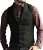 Grey Mens Suit Vest Lapel V Neck Wool Herringbone Casual Formal Business Vest Slim Fit Gilet Waistcoat Groomman For Wedding 5