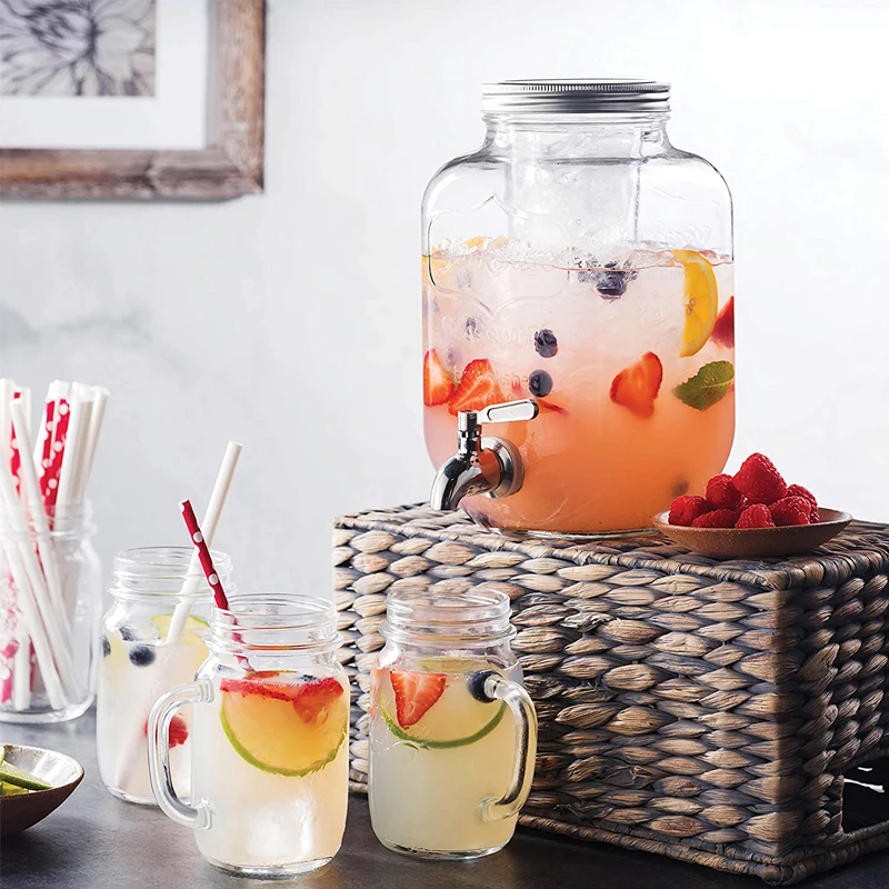 4L Glass Jar Party Juice Dispenser Glass Drink Beverage Dispenser with Tap  and Stand - AliExpress