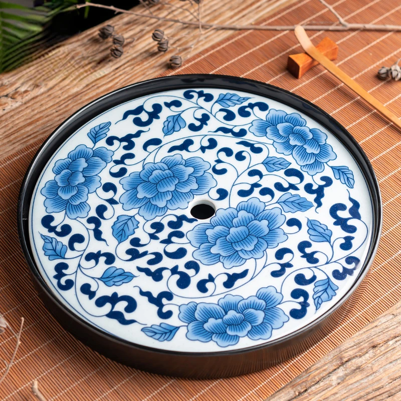 

Creative Round Blue and White Porcelain Coffee Tray Water Storage Tea Tray Tea Set Living Room Countertop Decoration Home Decor