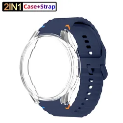 Premium Silicone Watch Strap with Protective Case and Screen Protector - Universal Fit for Samsung Galaxy Watches (Clear blue)