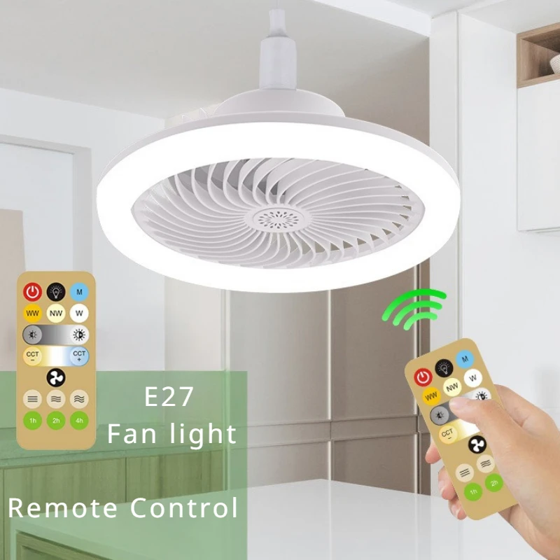 

LED Ceiling Fan Light E27 Screw Intelligent Remote Control Dimming Living Room Bedroom Aromatherapy Home Silent Fan Light