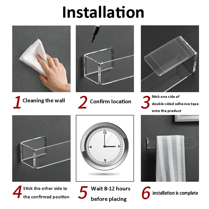 1Pcs Acrylic Hand Towel Ring Self Adhesive Bathroom Kitchen Towel Rack Clear Hand Holder Bar Stick on Wall