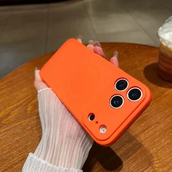 Luxury Soft Liquid Silicone Magnetic Solid Color Matte Slim Phone Case - iPhone 12 Pro Max (Orange)
